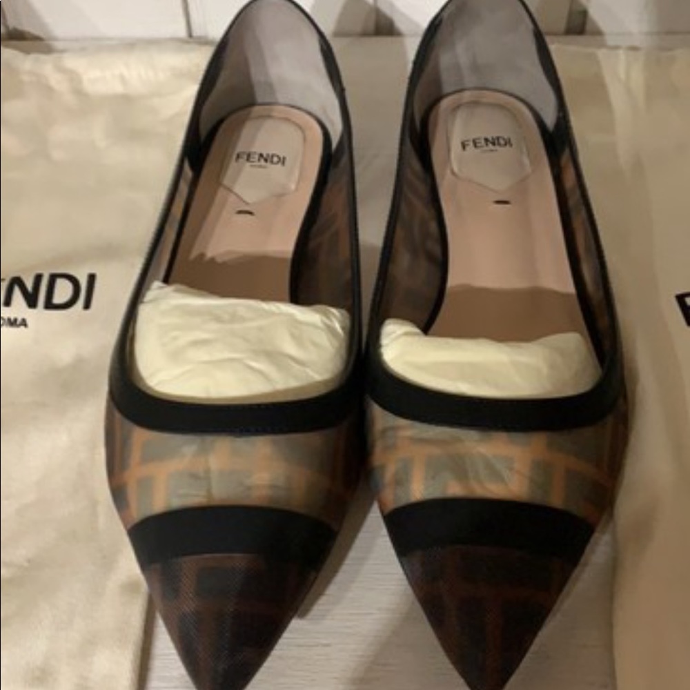 Fendi brown mesh ballerina flats
